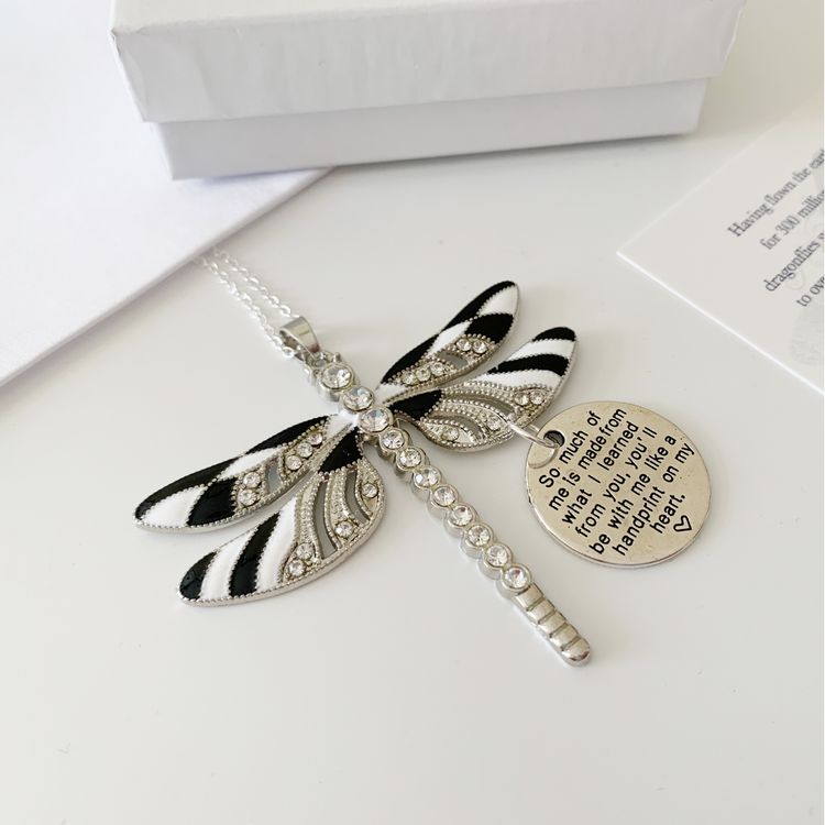 Zebra Black and White Dragonfly Keepsake Pendant Collection