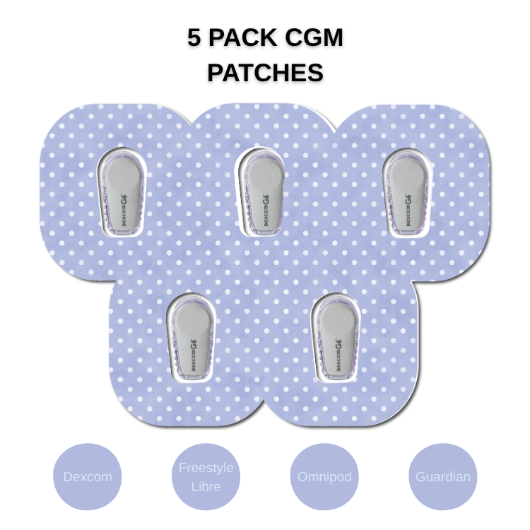 Polka Dots Blue 5 Pack CGM Patches
