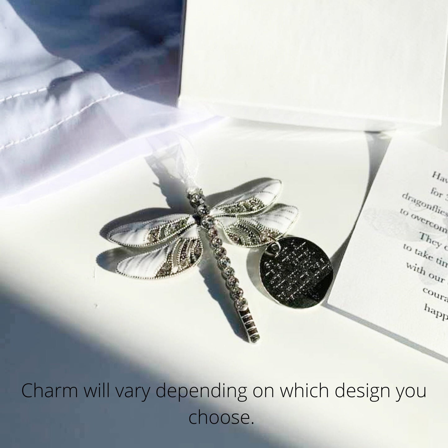 Dragonfly Heart Charm Ornament - White Keepsake Ornament, Mama and mini, Mothers First Christmas, Awareness Ornament