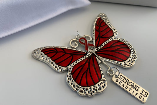 Red Strong is Beautiful Red Butterfly Awareness Ribbon Pendant