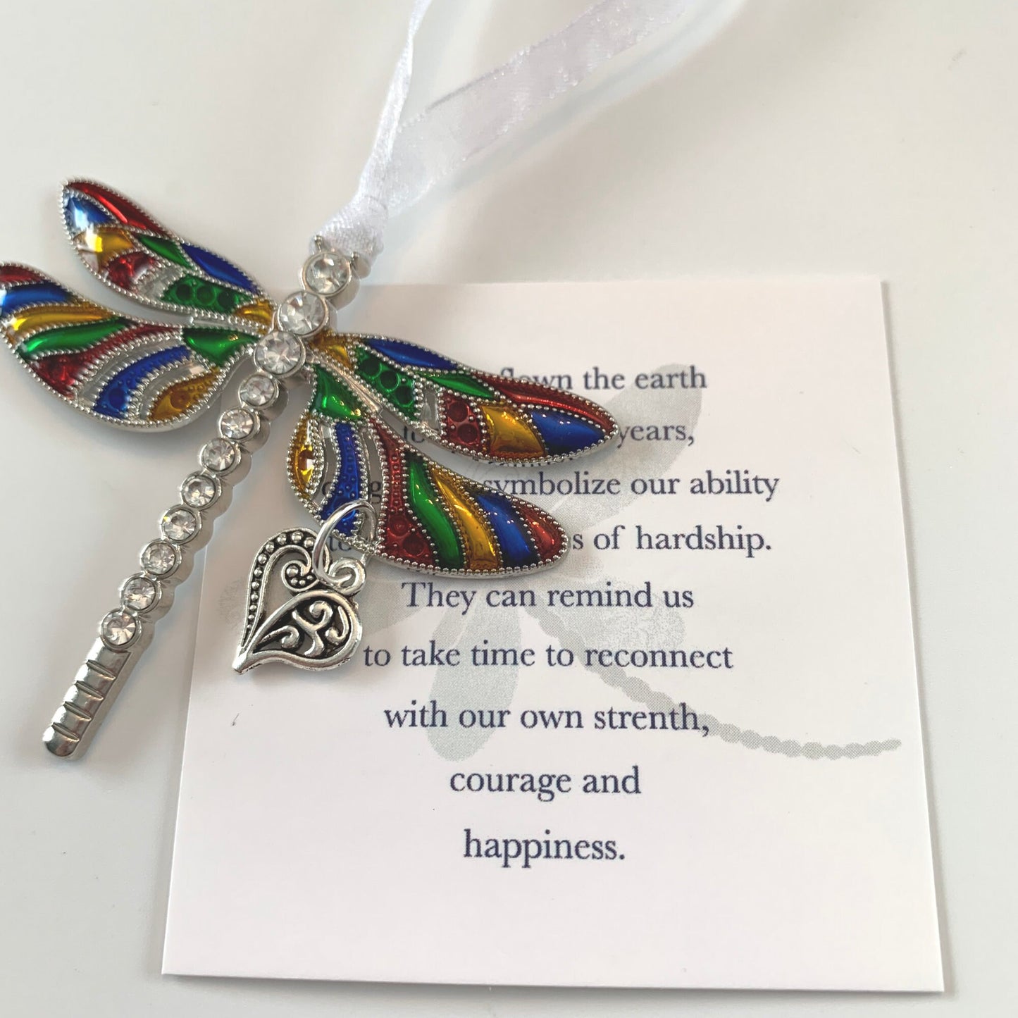 Rainbow Dragonfly Heart Pendant