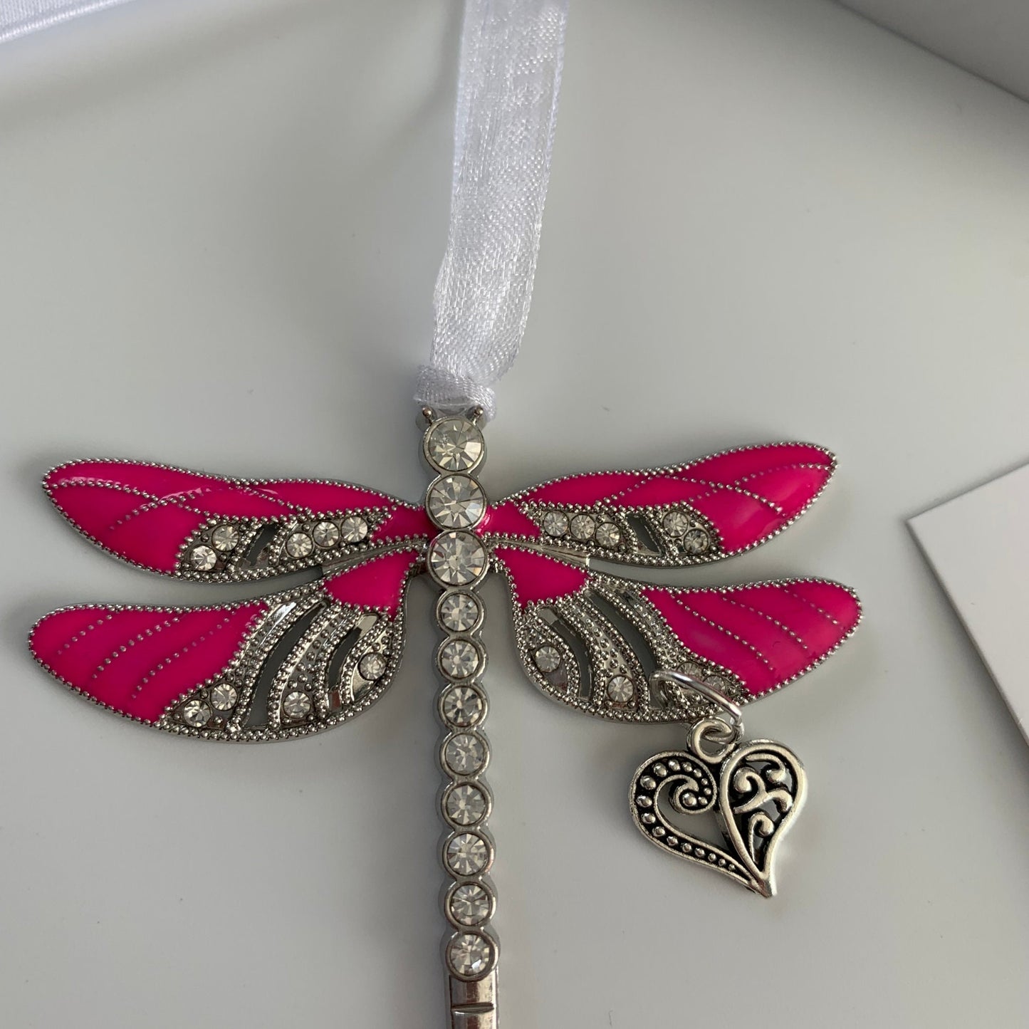 Pink Dragonfly Love Heart Pendant Keepsake