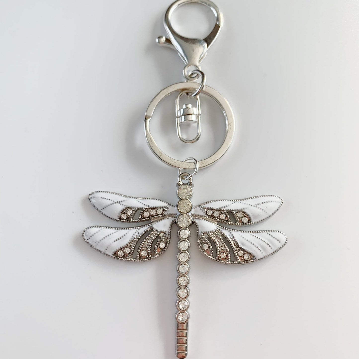 White Dragonfly Awareness Pendant, Strong is Beautiful Memorial Ornament, Keychain, Rear View Mirror Accessory, Warrior Gift,