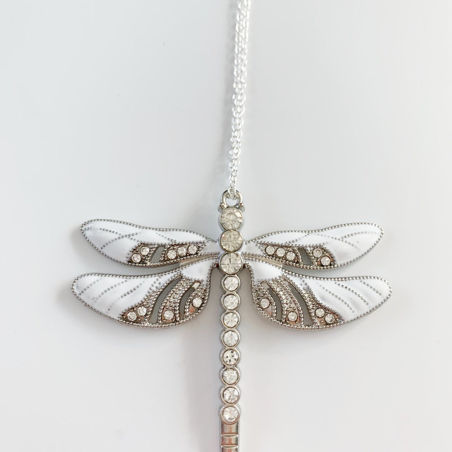 White Dragonfly Awareness Pendant, Strong is Beautiful Memorial Ornament, Keychain, Rear View Mirror Accessory, Warrior Gift,