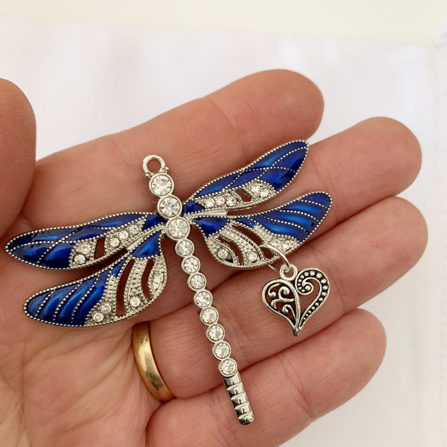 Blue Dragonfly Heart Charm Ornament
