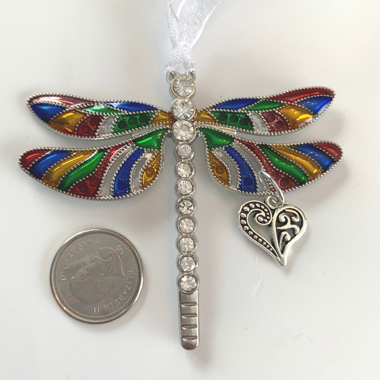 Rainbow Dragonfly Heart Pendant