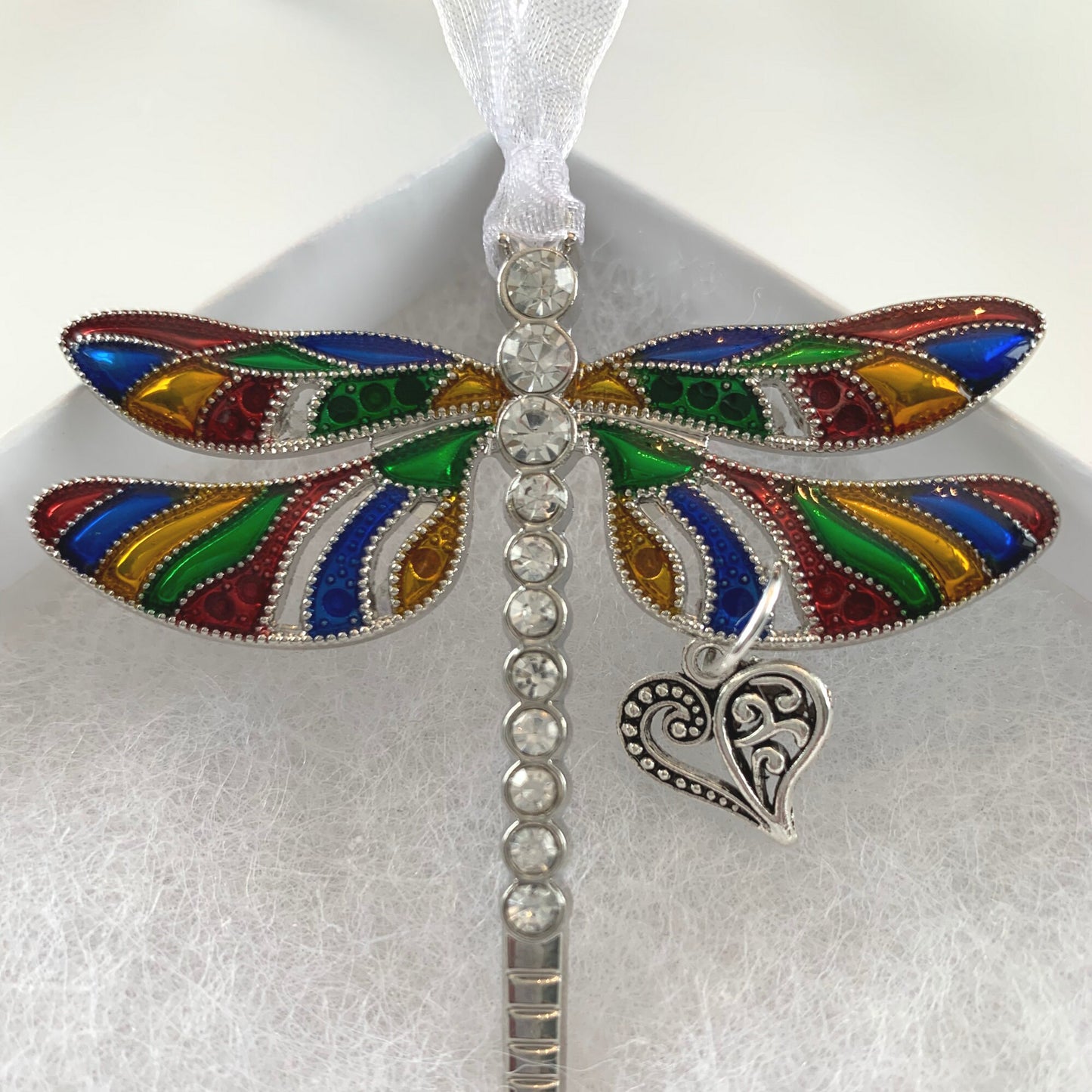 Rainbow Dragonfly Heart Pendant