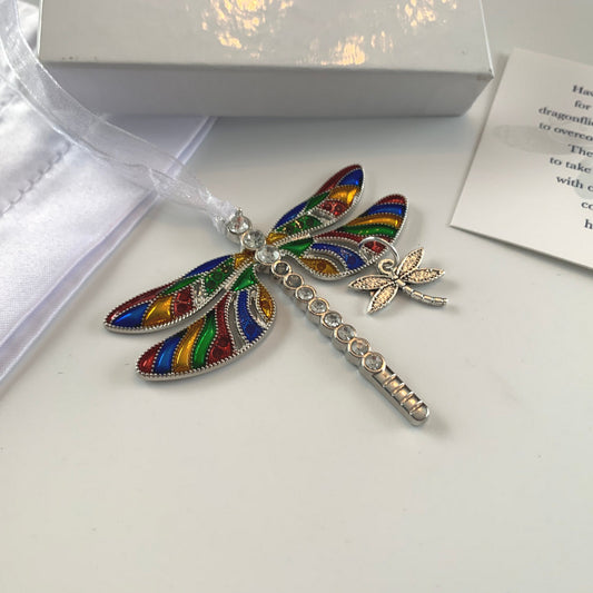 Rainbow Dragonfly and Baby Keepsake Pendant