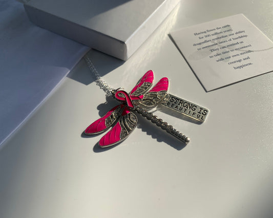 Pink Dragonfly Awareness Pendant
