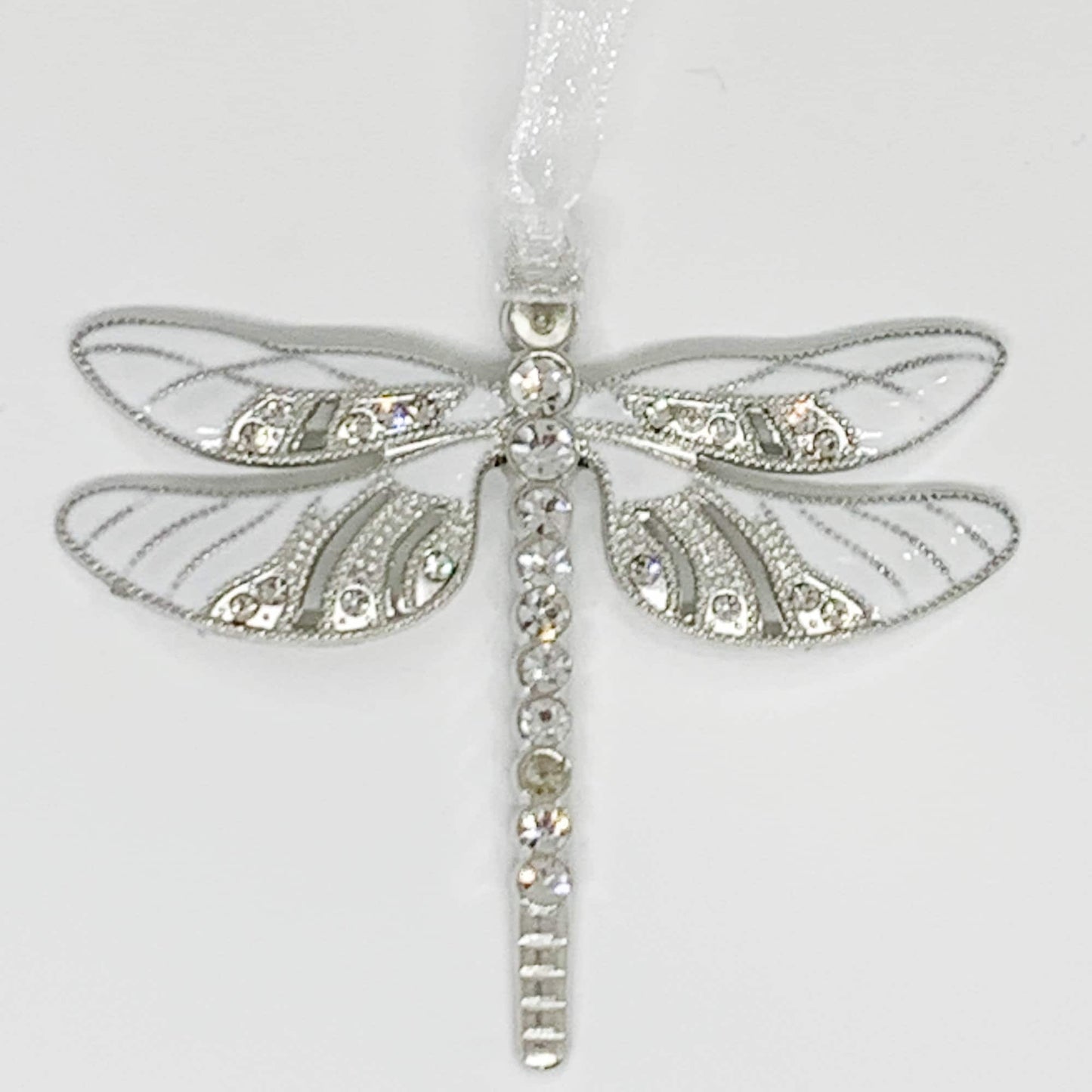 White Dragonfly Awareness Pendant, Strong is Beautiful Memorial Ornament, Keychain, Rear View Mirror Accessory, Warrior Gift,