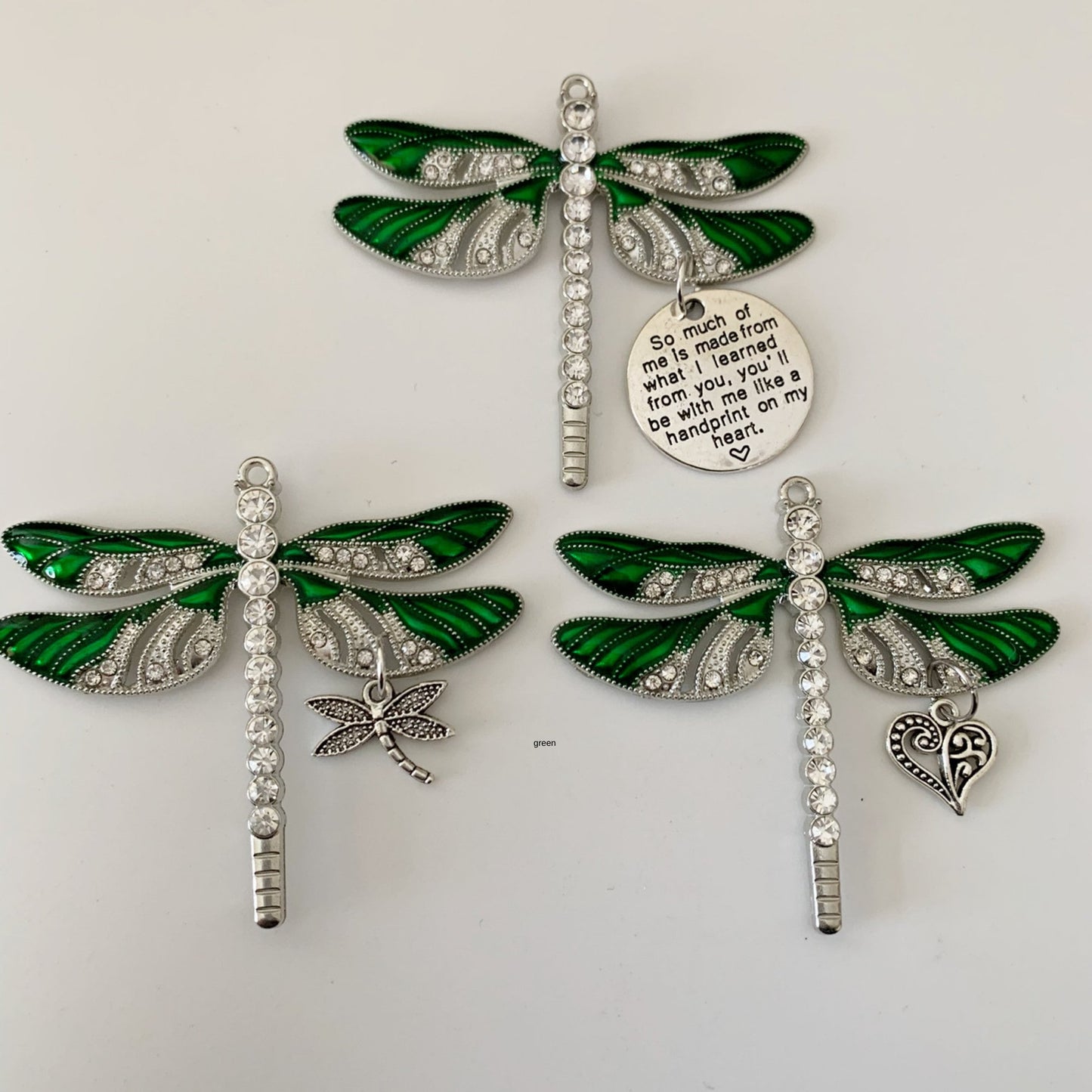 Green Dragonfly Awareness Pendant, Strong is Beautiful