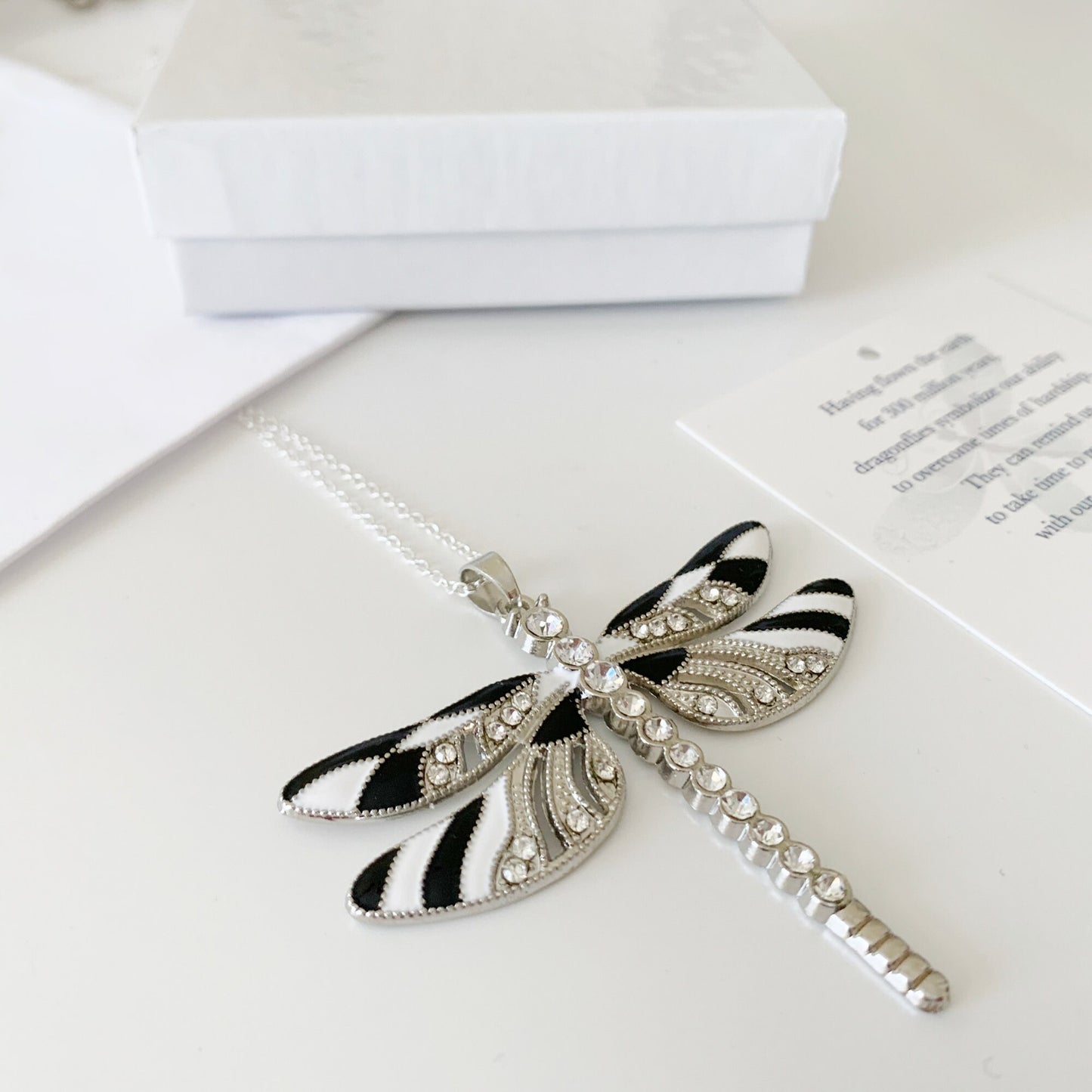 Black and White Dragonfly, Zebra Dragonfly Never Give Up Keepsake Pendant, Mama and Baby Mother's Day Gift