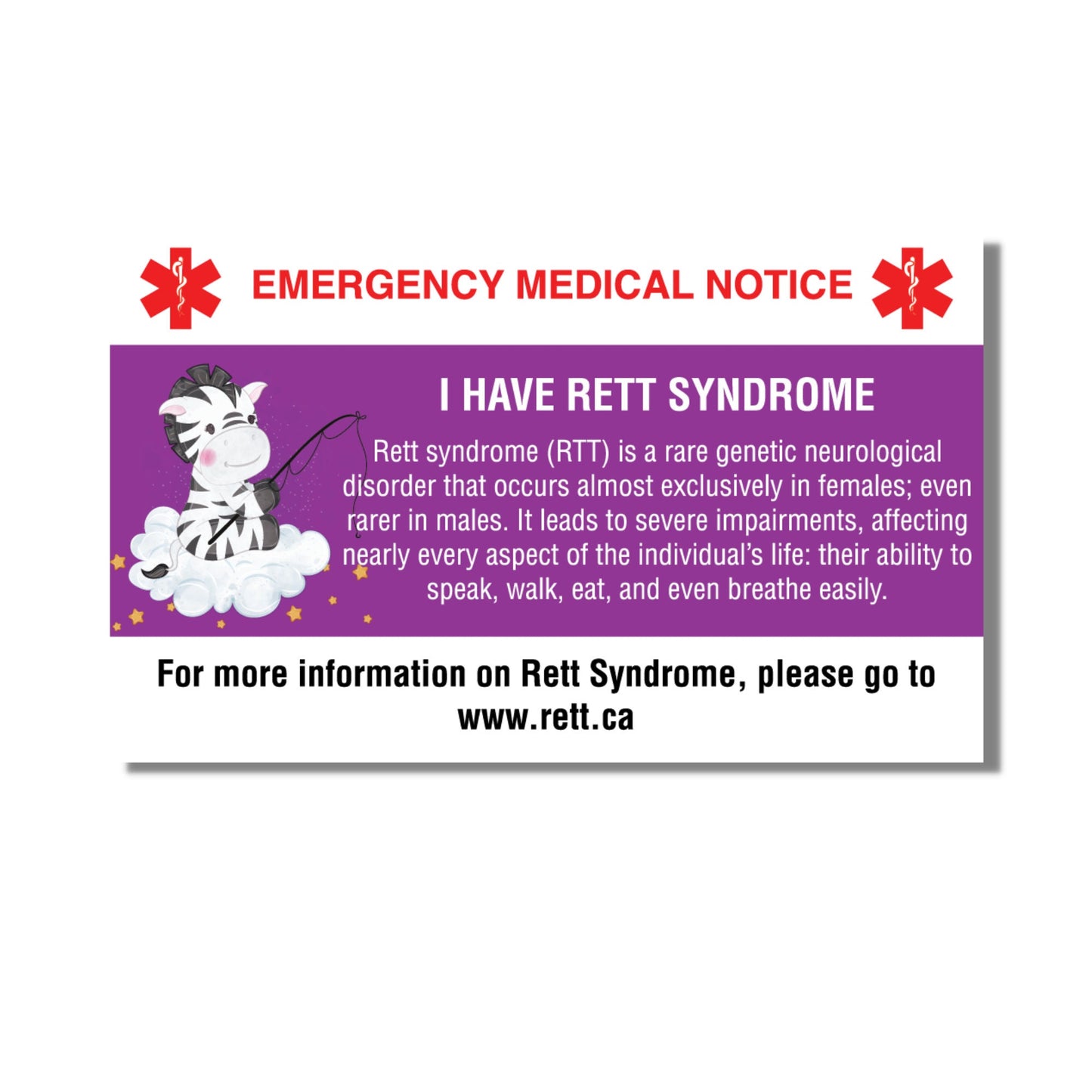 Emergency Medical Card Rett Syndrome Medic Alert Card, Rare Disease Awareness