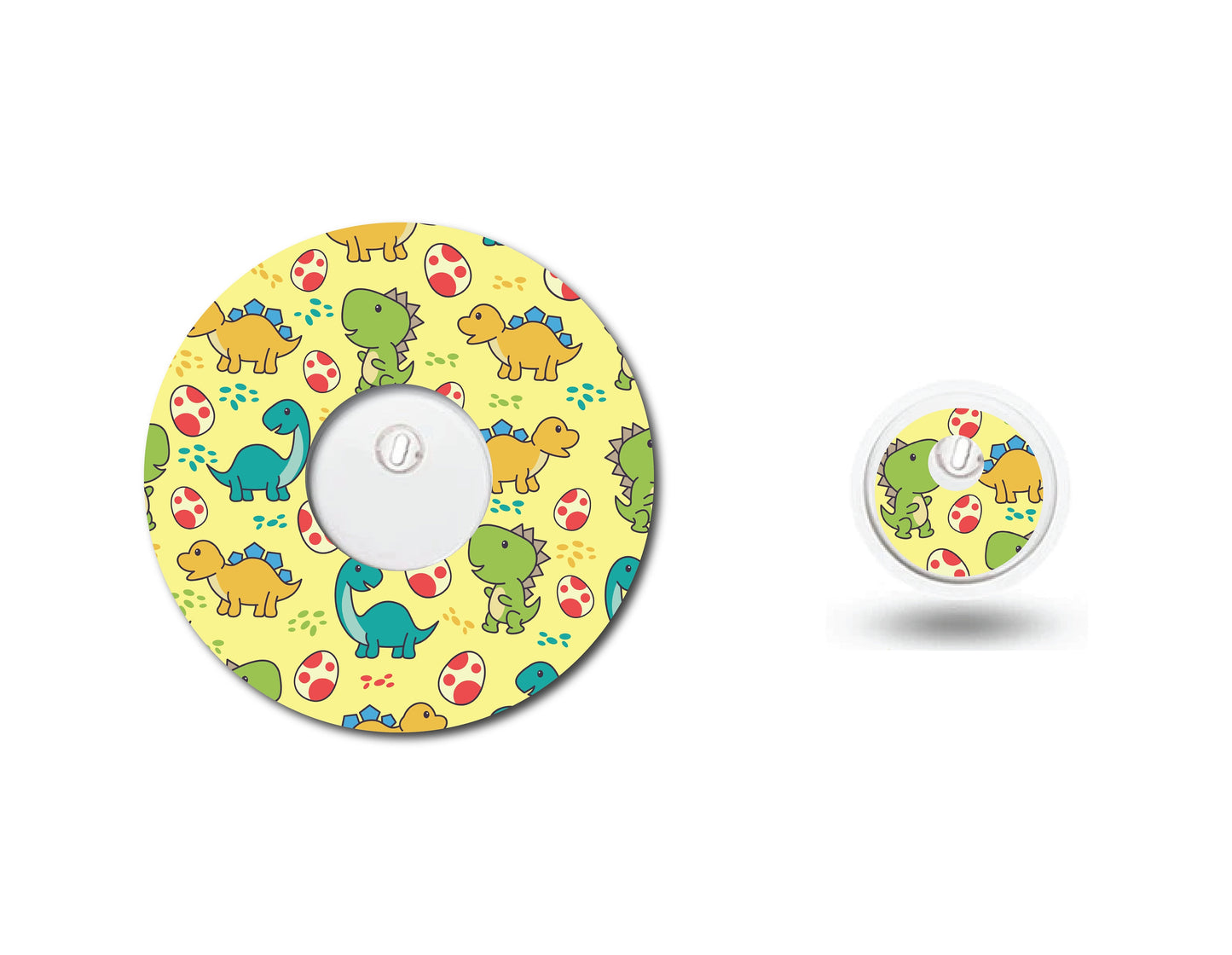 Dinosaurs on Yellow Continuous Glucose Monitor (CGM) Decorative Over Patch and Sticker/Tattoo Set
