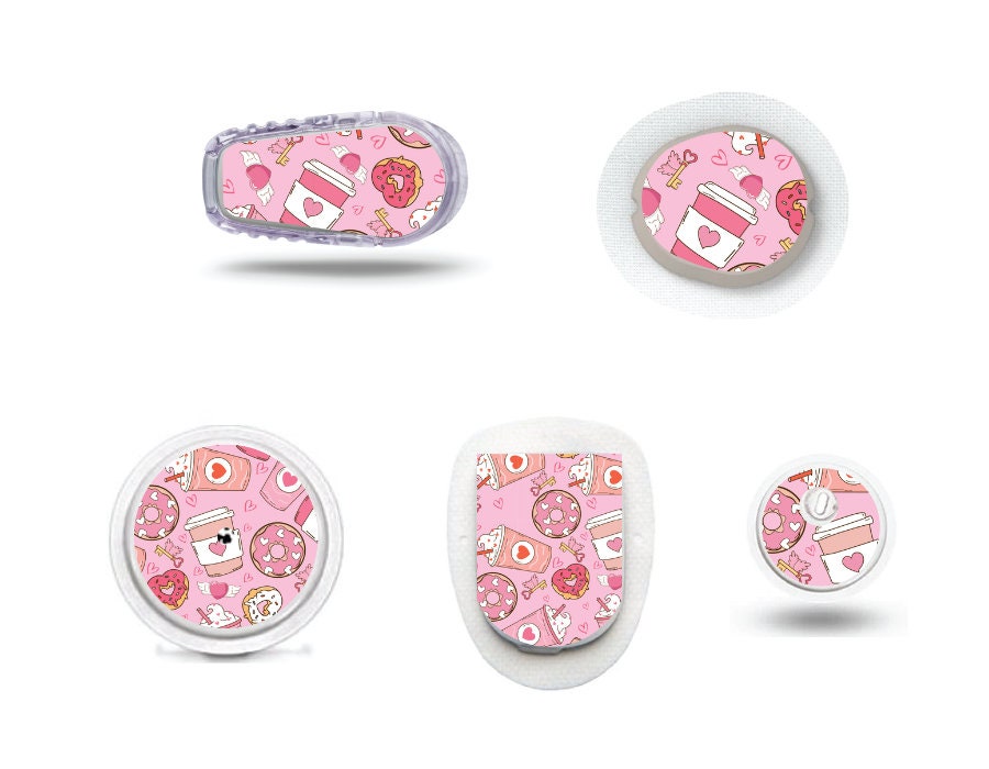 Love Donuts and Coffee Tattoo-Stickers for Freestyle LIbre, Dexcom, Omnipod Continuous Glucose Monitor patches and stickers