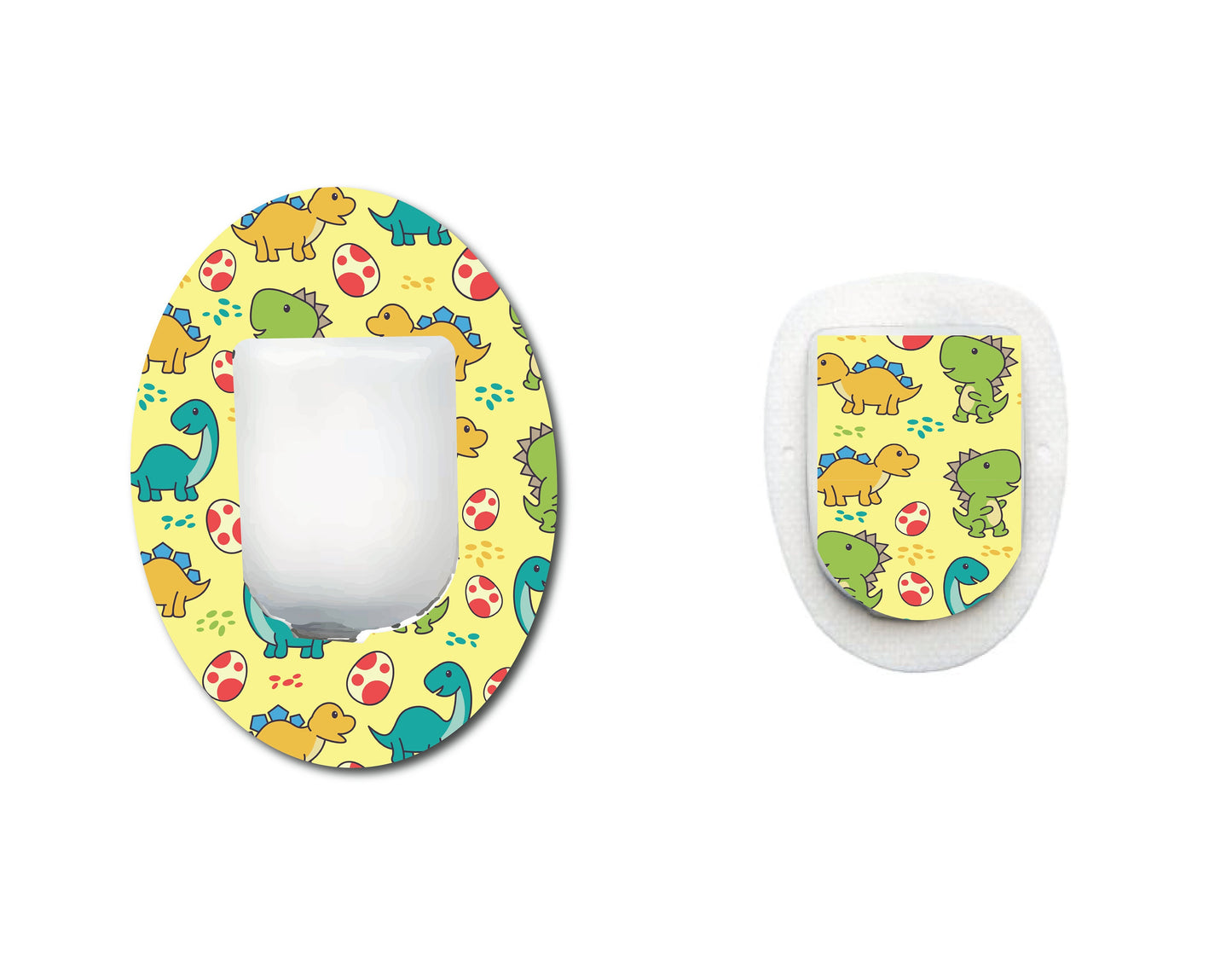 Dinosaurs on Yellow Continuous Glucose Monitor (CGM) Decorative Over Patch and Sticker/Tattoo Set