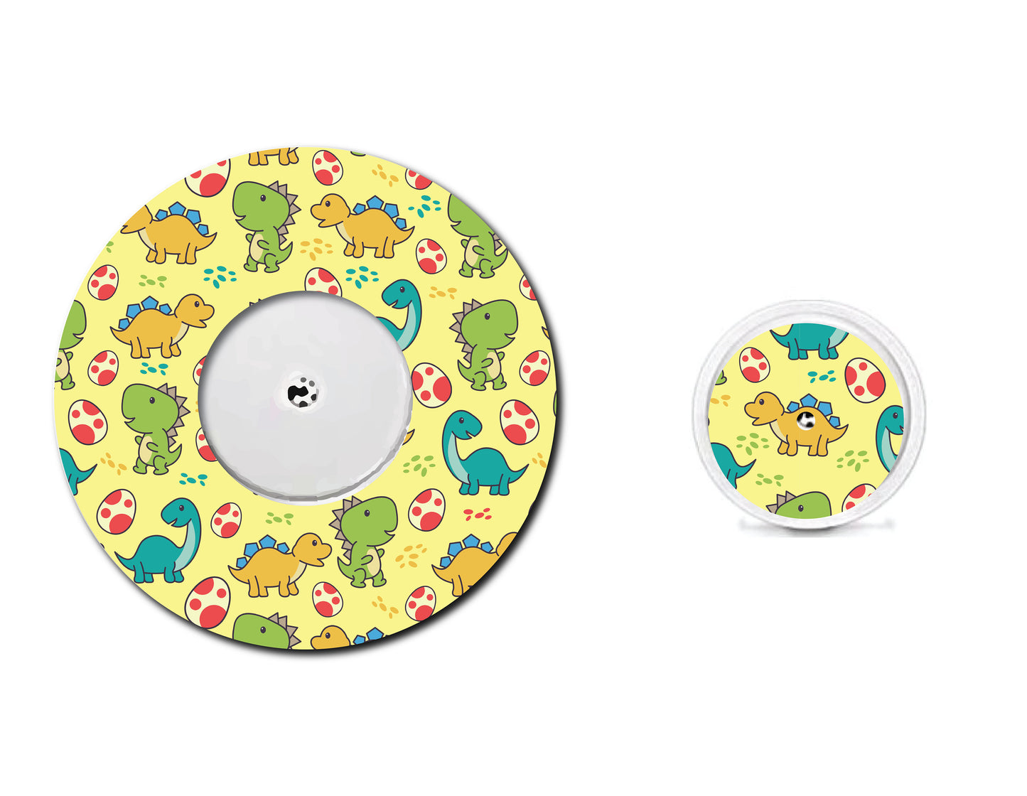 Dinosaurs on Yellow Continuous Glucose Monitor (CGM) Decorative Over Patch and Sticker/Tattoo Set