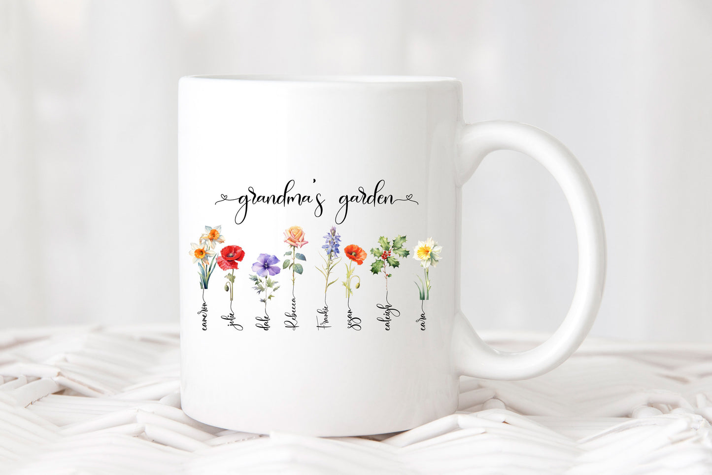 Custom Birth Month Birth Flower Mug, 11 oz. or 15oz Mug, Mother's Day Gift, Gift for Grandma
