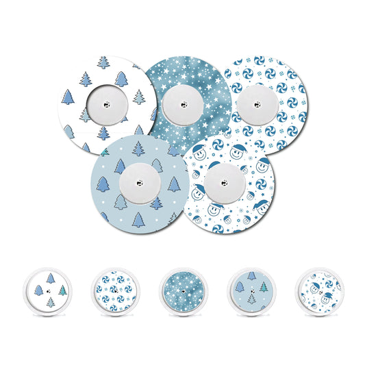 Blue Christmas Collection Patch and Sticker Bundle Freestyle Libre 2- Set of 5 Patch Sticker Overlay for CGM monitor