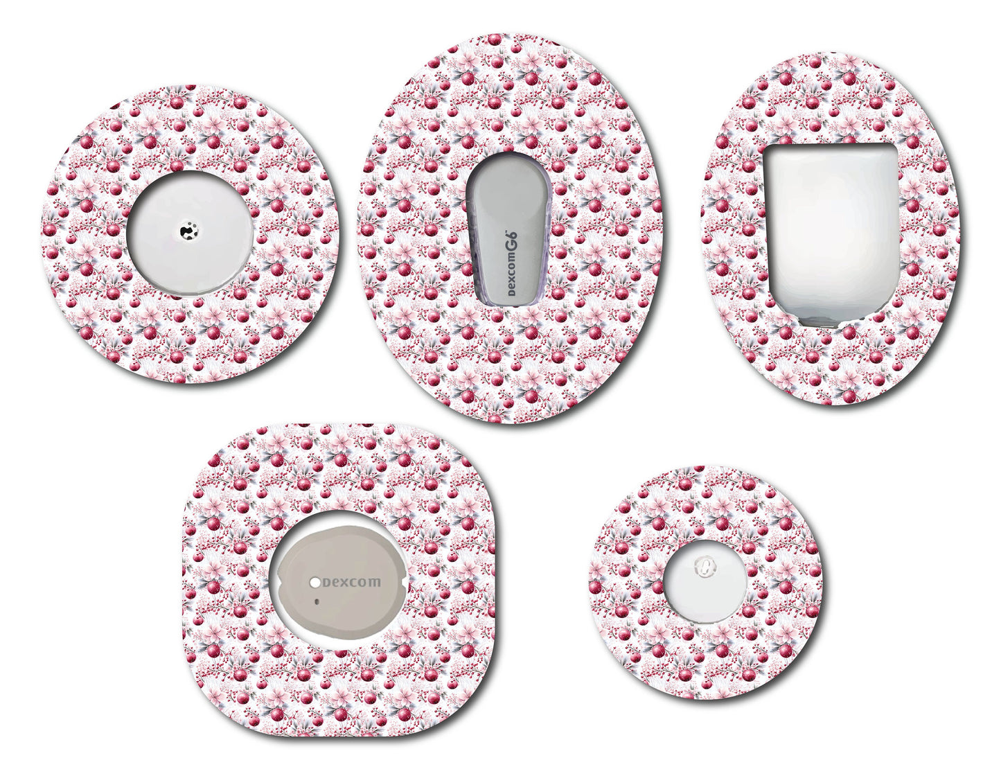 Pink Christmas Collection Small Ornament CGM patch for Freestyle Libre, Dexcom, Omnipod Continuous Glucose Monitor patches and stickers