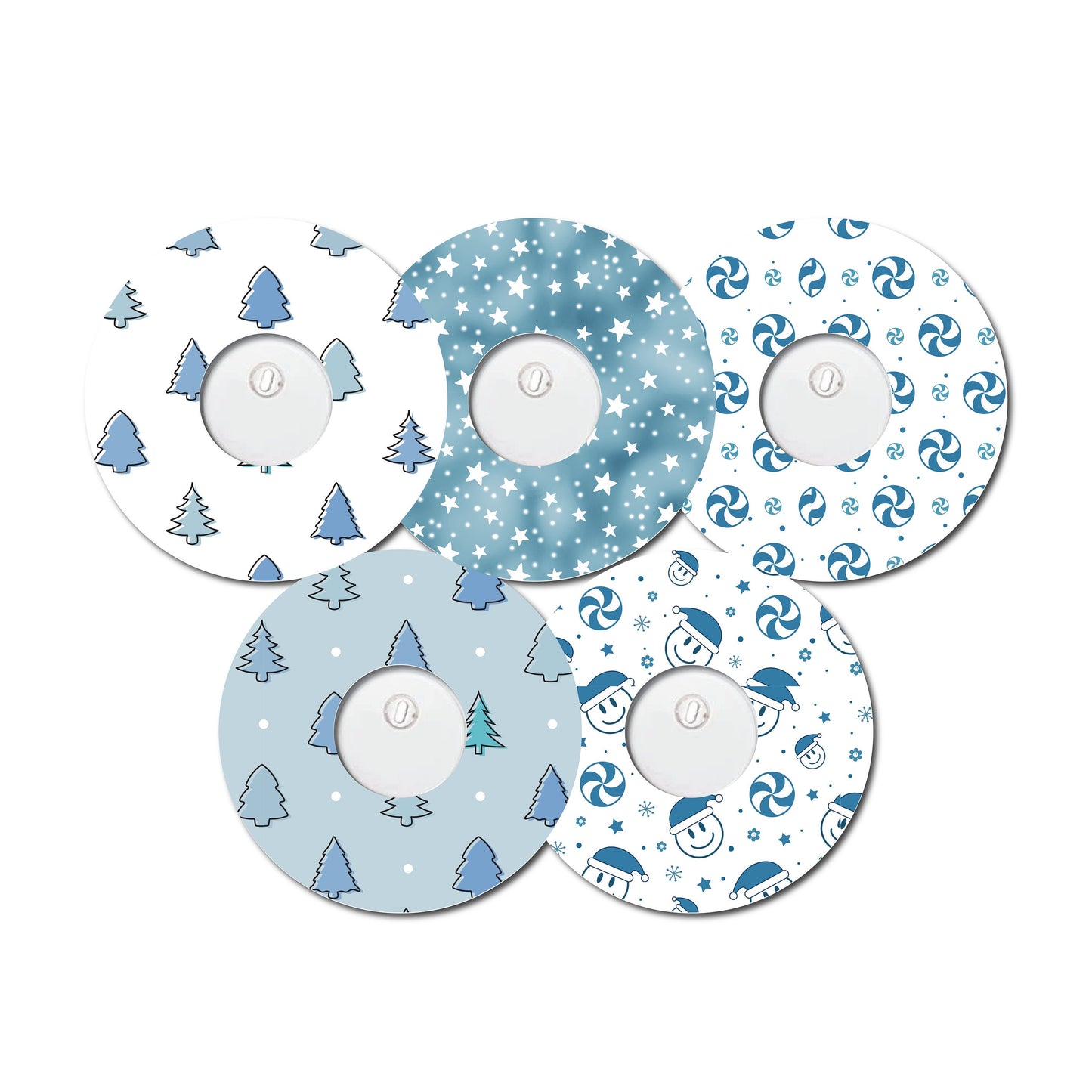 Blue Christmas Collection Patch and Sticker Bundle Freestyle Libre 3- Set of 5 Patch Sticker Overlay for CGM monitor