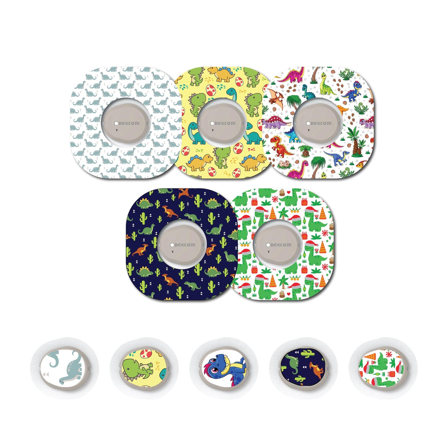 Dinosaur Collection Patch & Sticker Bundle Dexcom G7- Set of 5 Patch Sticker Overlay for CGM monitor Christmas Dino Included