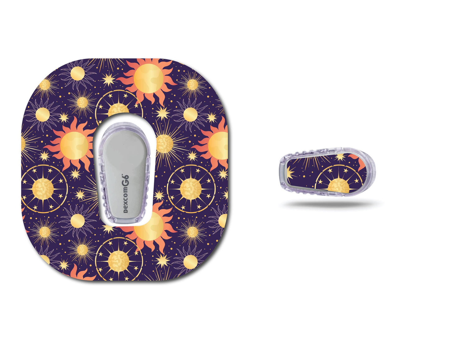Celestial Sun and Planets Continuous Glucose Monitor (CGM) Decorative Over Patch and Sticker/Tattoo Set