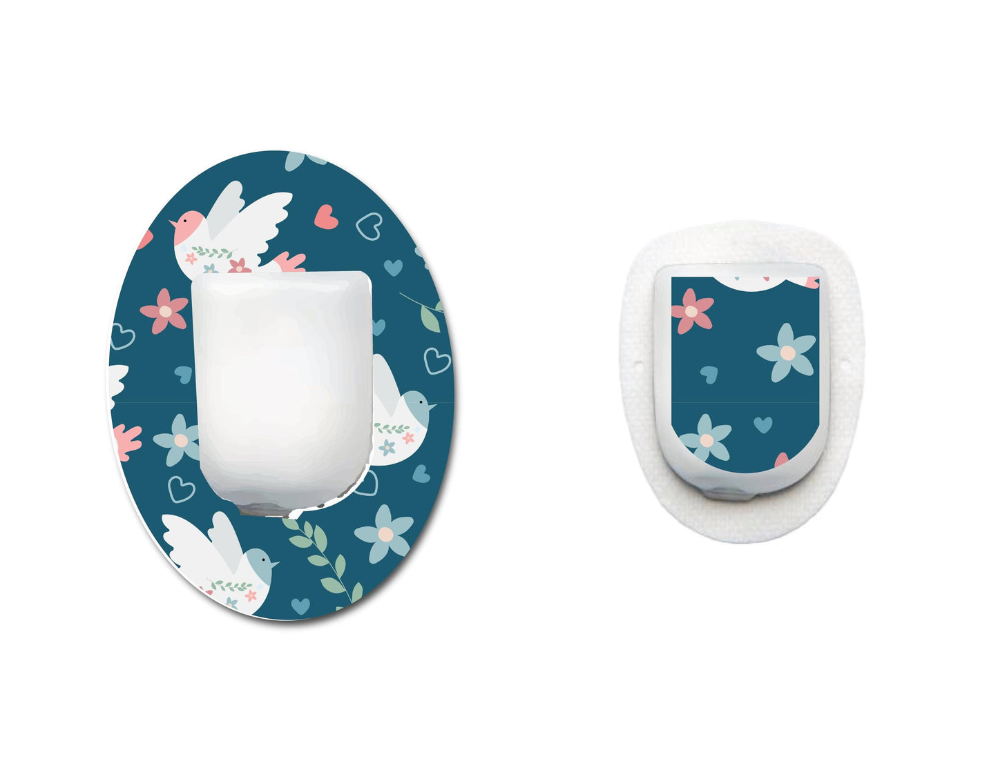 Birds and Folk Flowers Continuous Glucose Monitor (CGM) Decorative Over Patch and Sticker/Tattoo Set