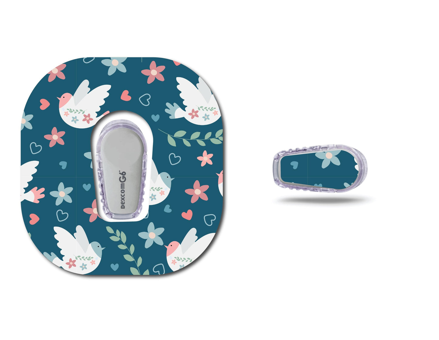 Birds and Folk Flowers Continuous Glucose Monitor (CGM) Decorative Over Patch and Sticker/Tattoo Set