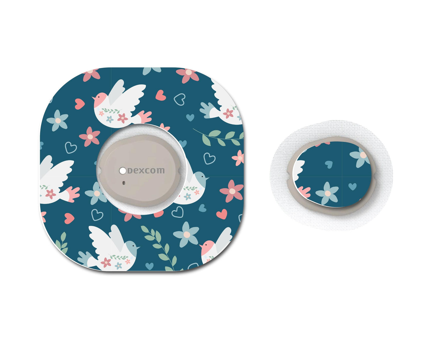 Birds and Folk Flowers Continuous Glucose Monitor (CGM) Decorative Over Patch and Sticker/Tattoo Set