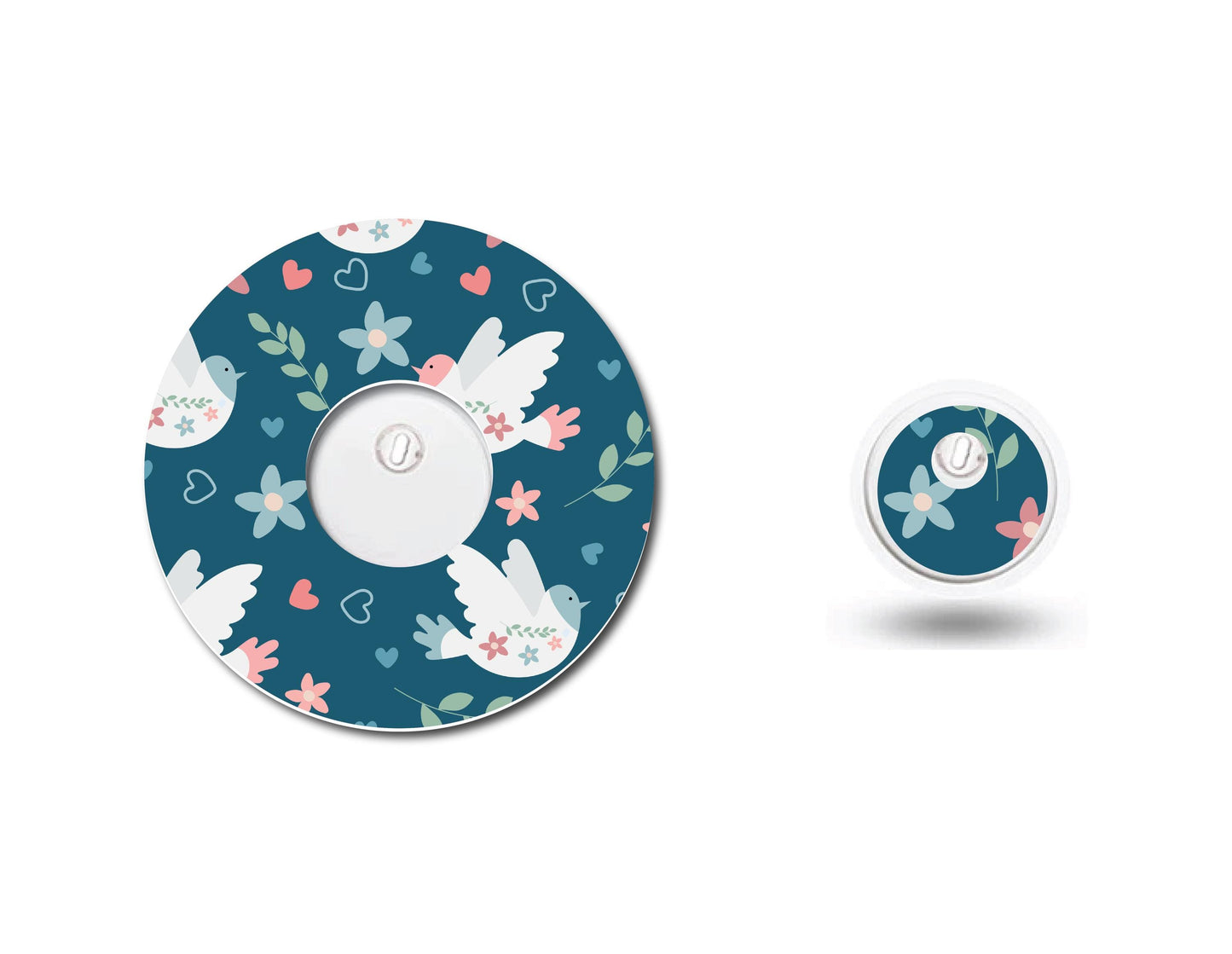 Birds and Folk Flowers Continuous Glucose Monitor (CGM) Decorative Over Patch and Sticker/Tattoo Set