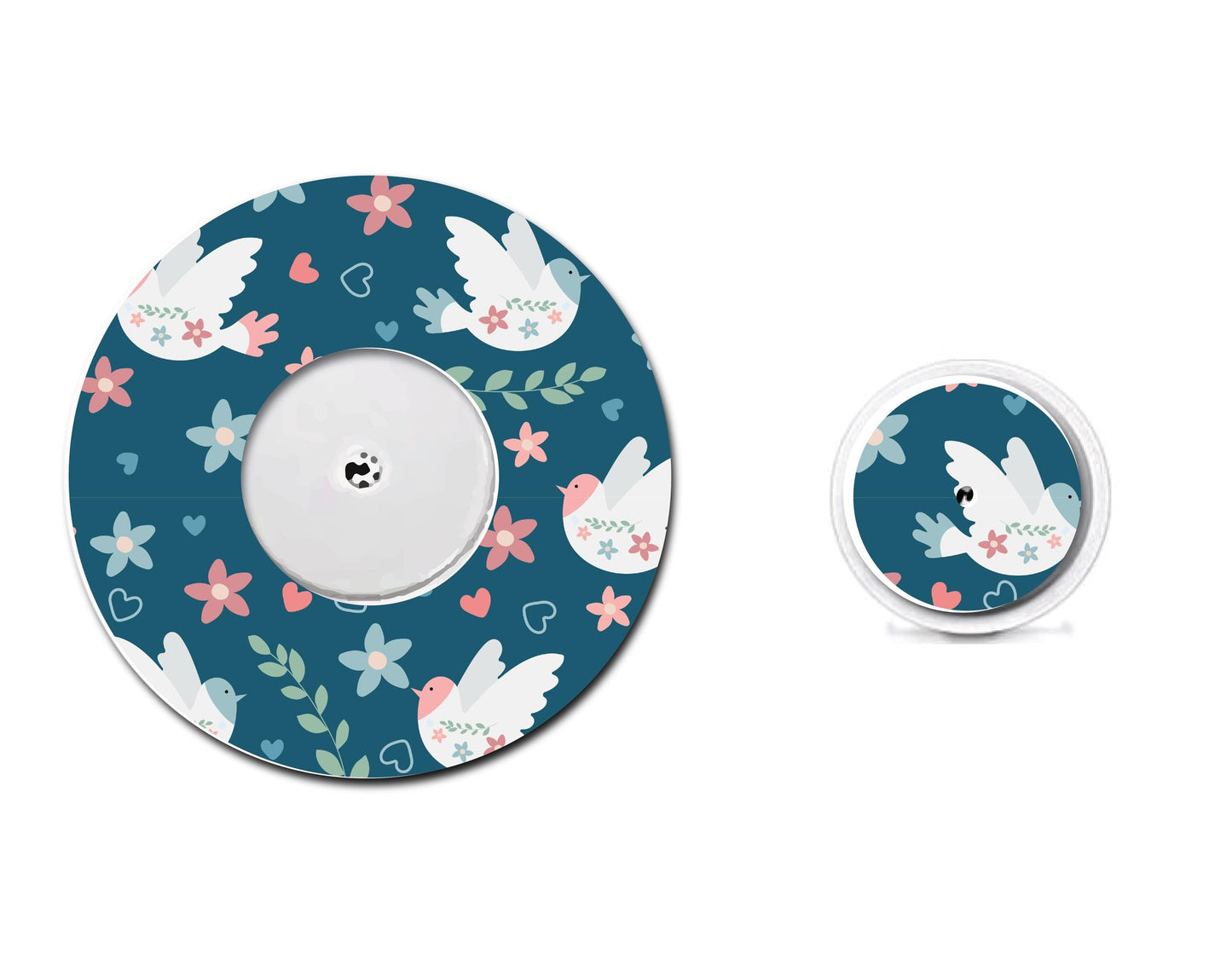 Birds and Folk Flowers Continuous Glucose Monitor (CGM) Decorative Over Patch and Sticker/Tattoo Set