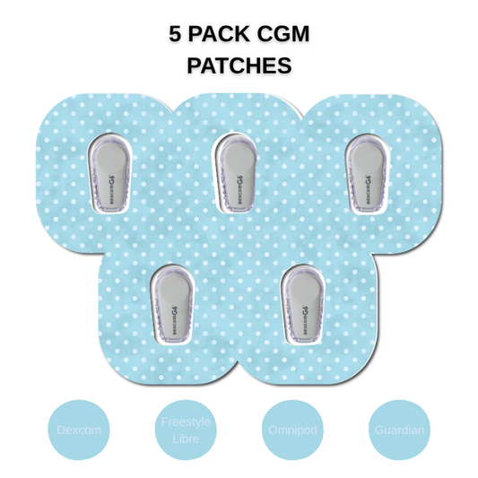 Polka Dots Aquablue 5 Pack CGM Patches