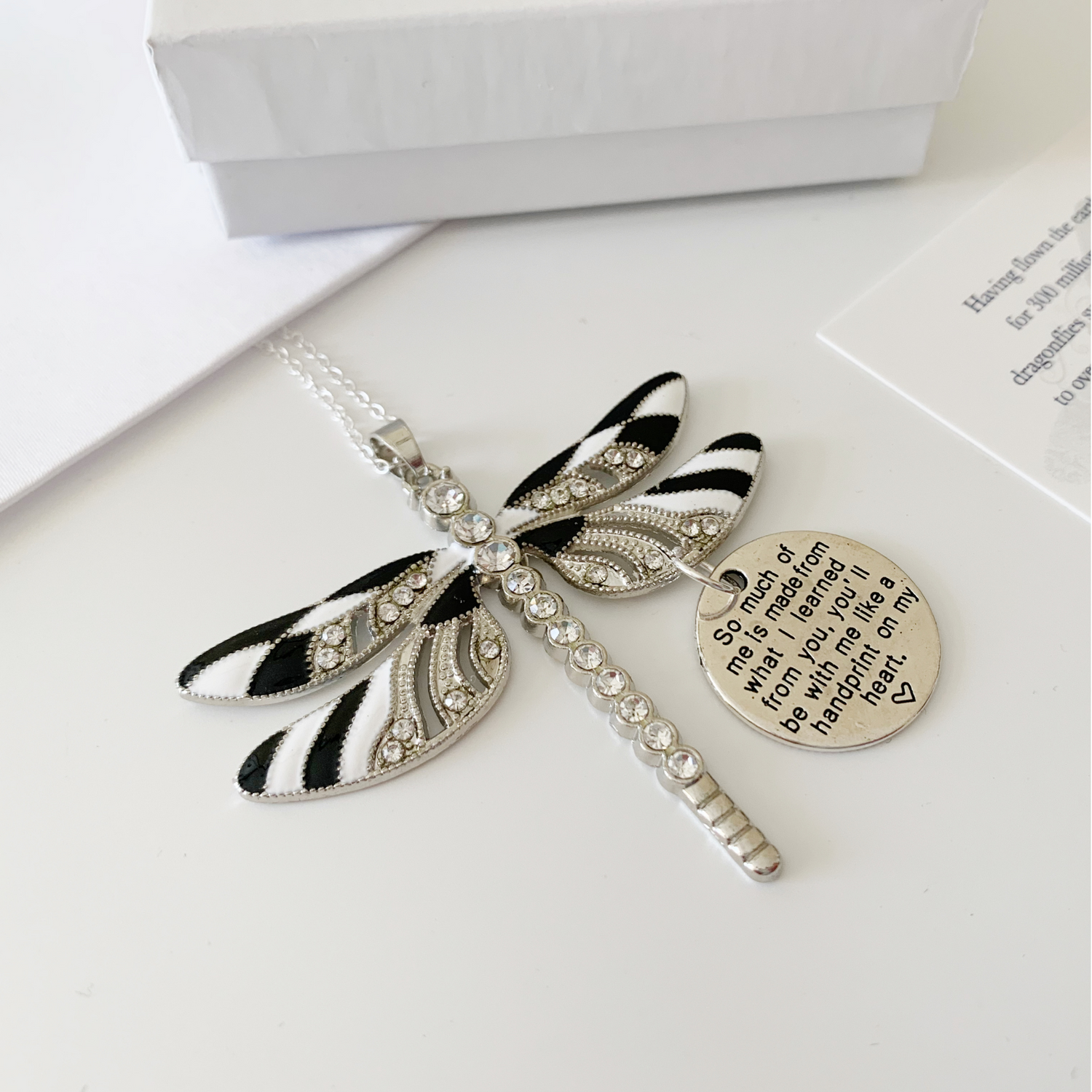 Zebra Black and White Dragonfly Keepsake Pendant Collection