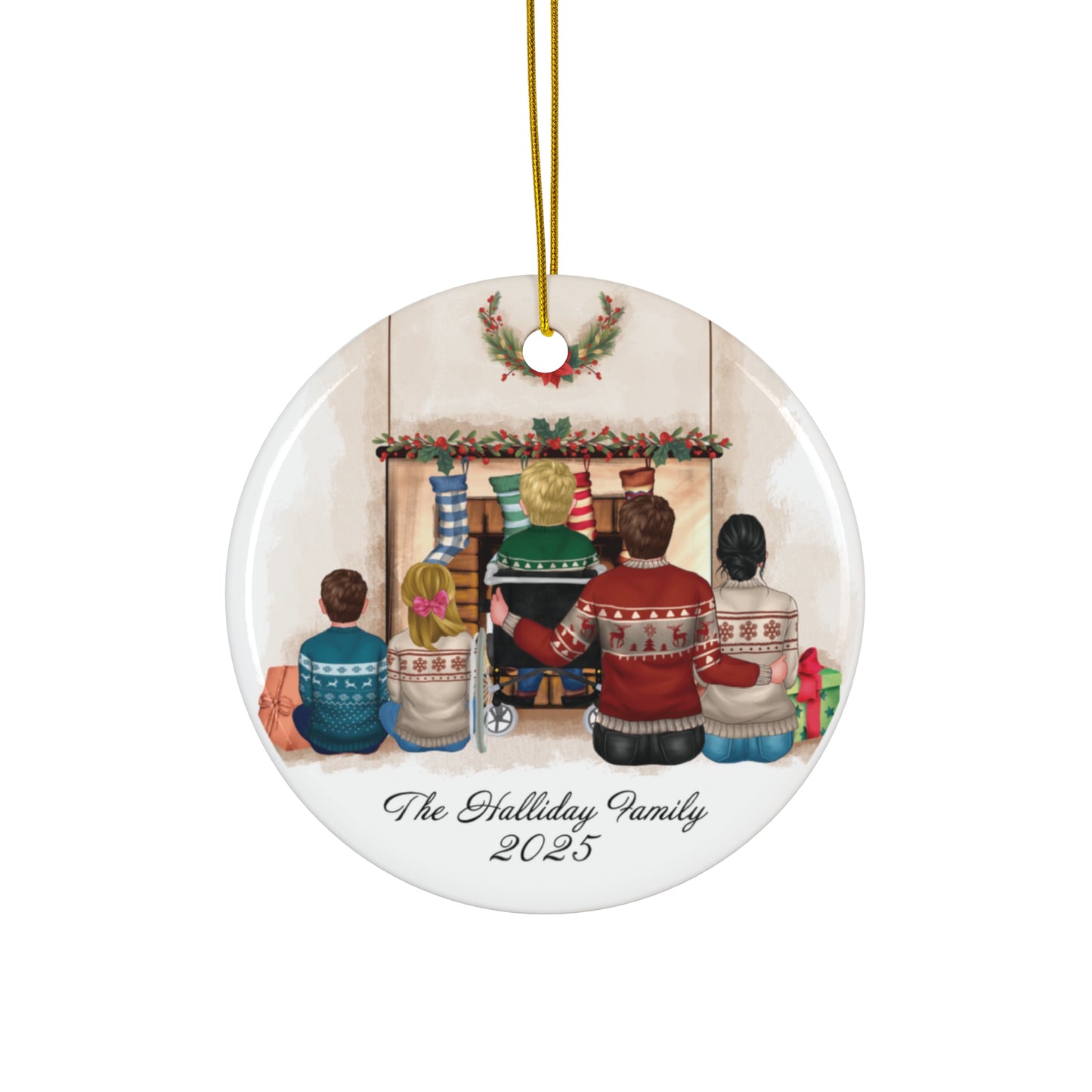 Personalized Family Christmas Ornament — Ceramic Round Holiday Keepsake (Custom Name & Year)