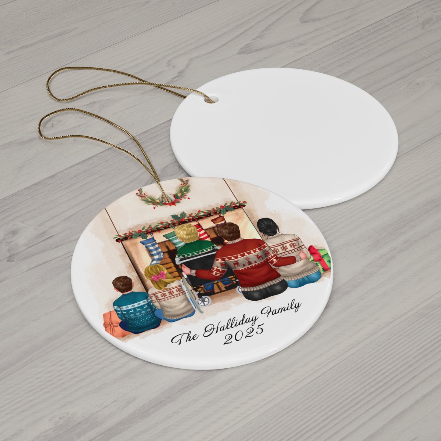 Personalized Family Christmas Ornament — Ceramic Round Holiday Keepsake (Custom Name & Year)