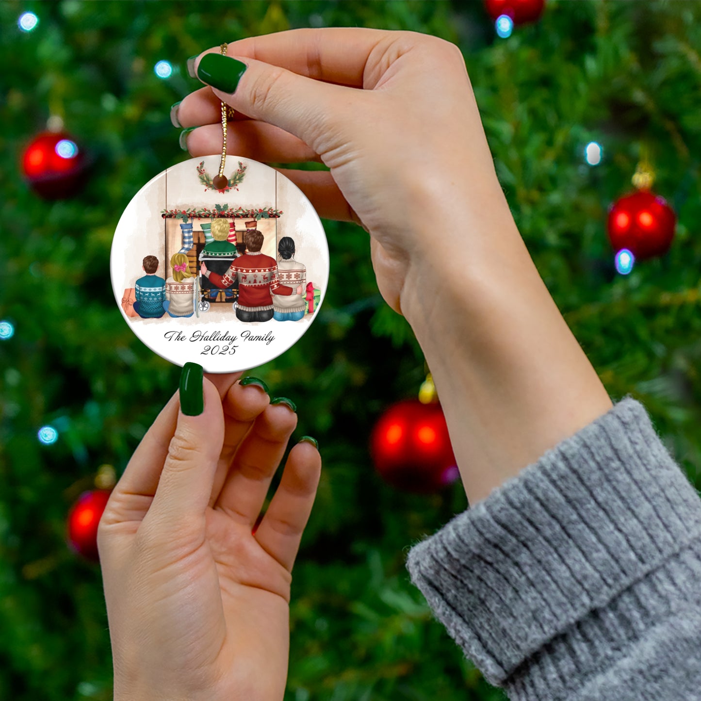 Personalized Family Christmas Ornament — Ceramic Round Holiday Keepsake (Custom Name & Year)
