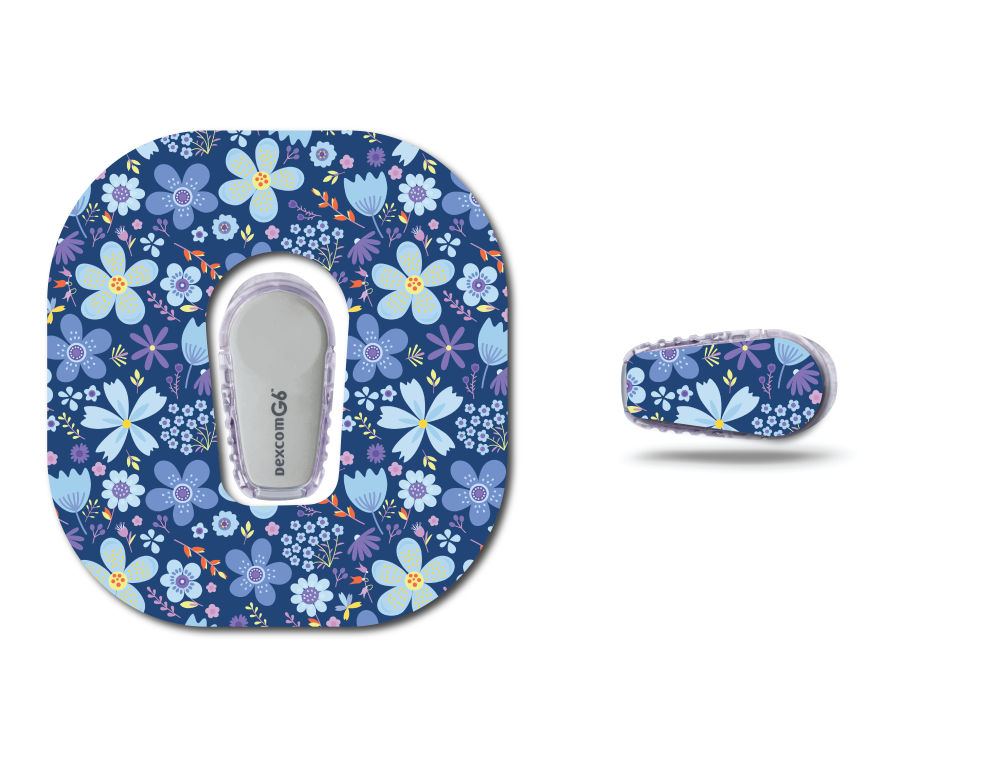 Spring Flowers on Blue Continuous Glucose Monitor Set