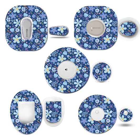 Spring Flowers on Blue Continuous Glucose Monitor Set