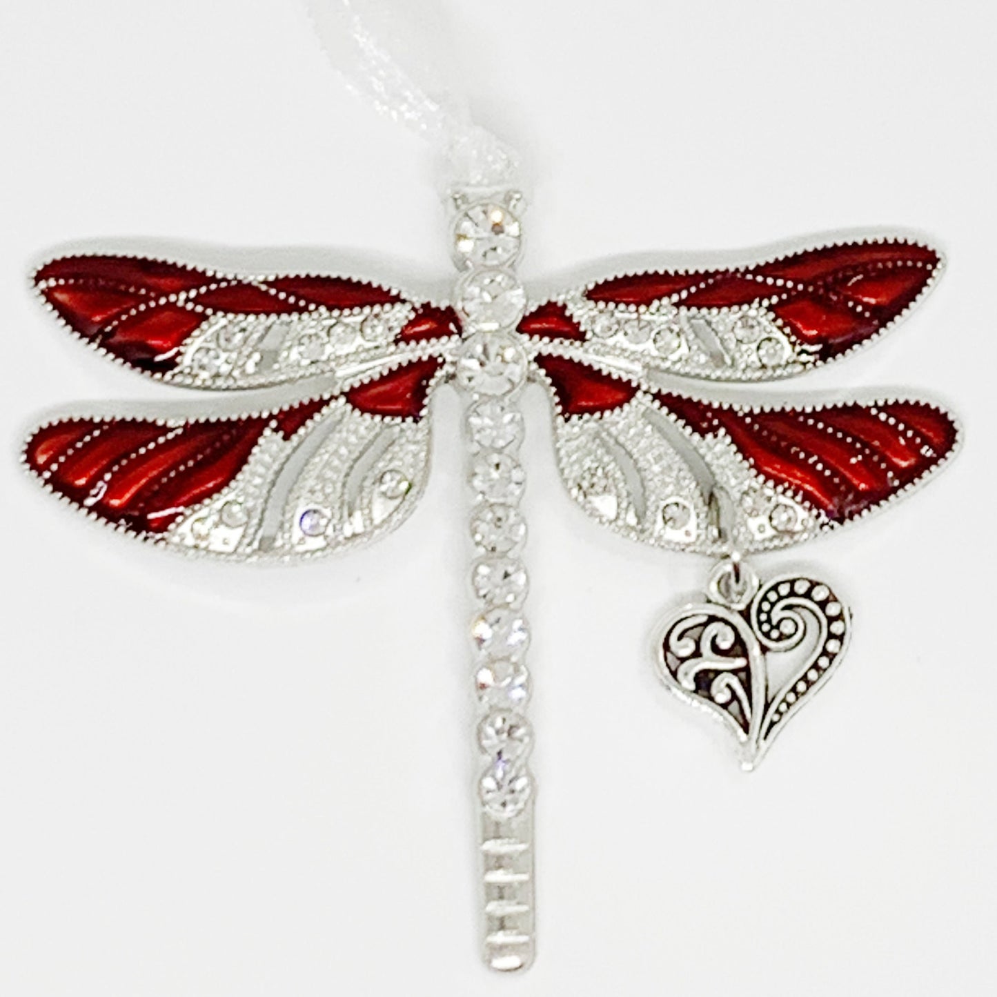 Red Dragonfly Heart Charm Ornament