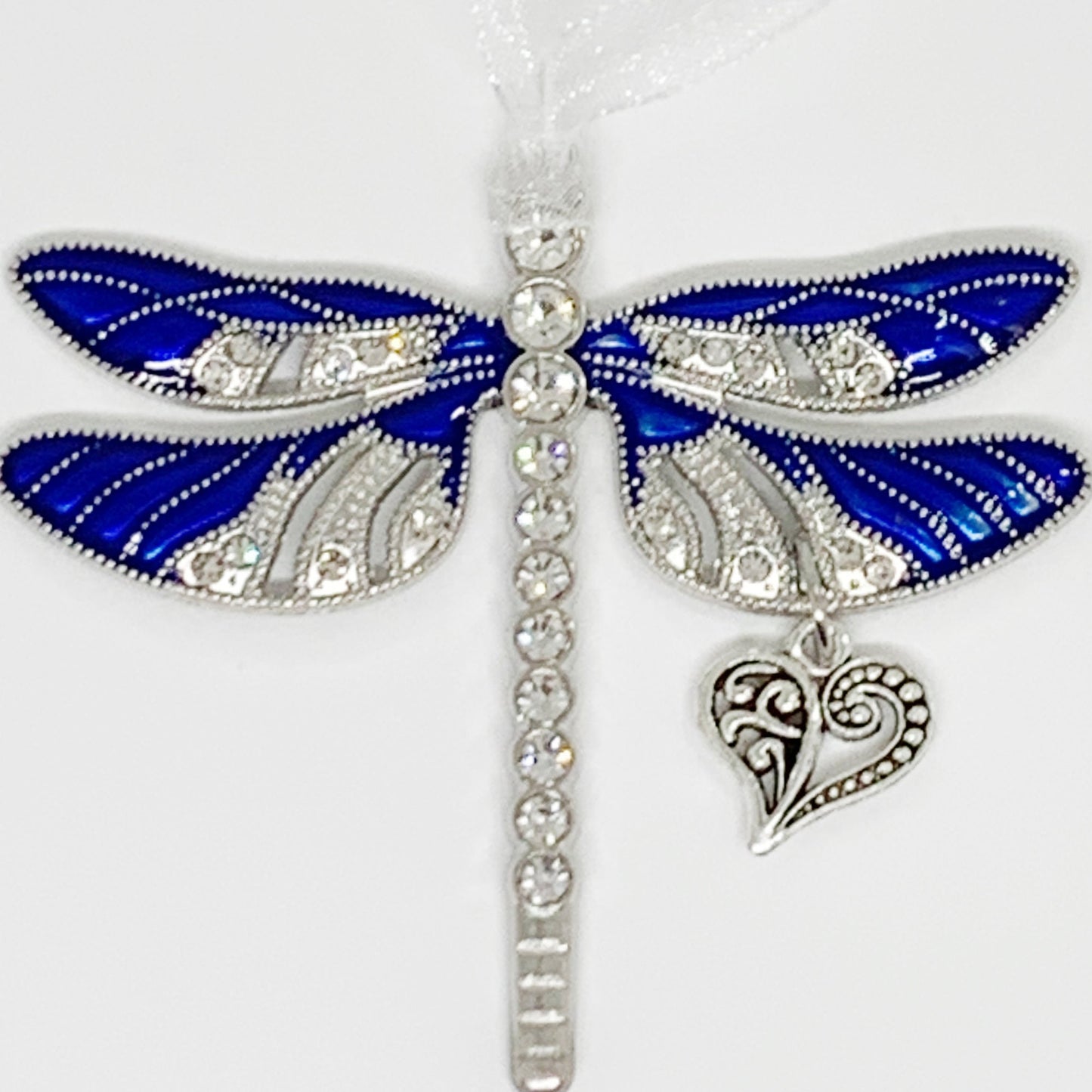 Blue Dragonfly Heart Charm Ornament