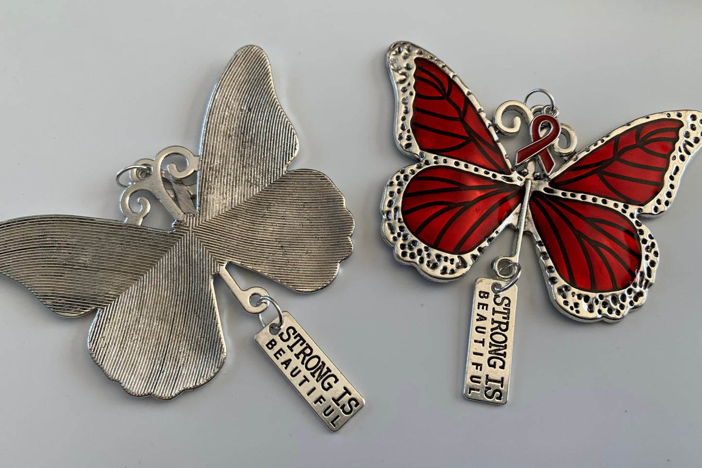 Red Strong is Beautiful Red Butterfly Awareness Ribbon Pendant