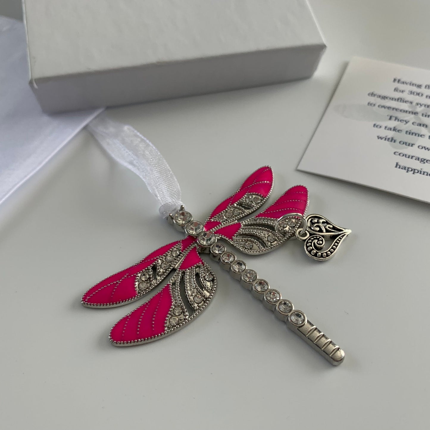 Pink Dragonfly Love Heart Pendant Keepsake
