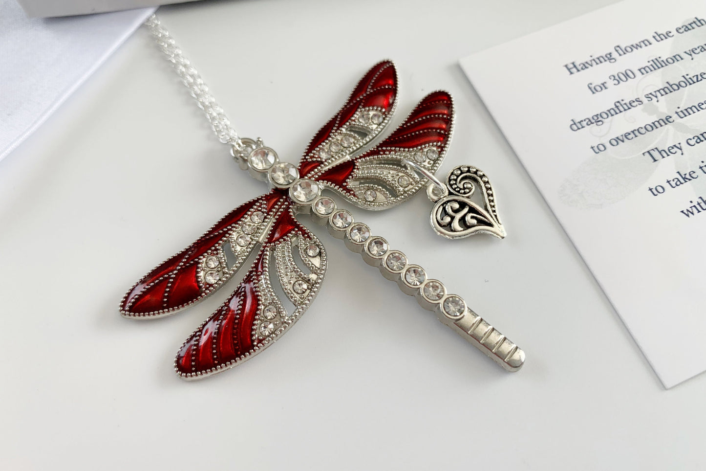 Red Dragonfly Heart Charm Ornament