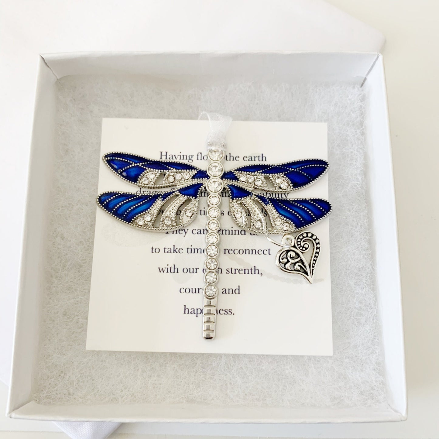 Blue Dragonfly Heart Charm Ornament