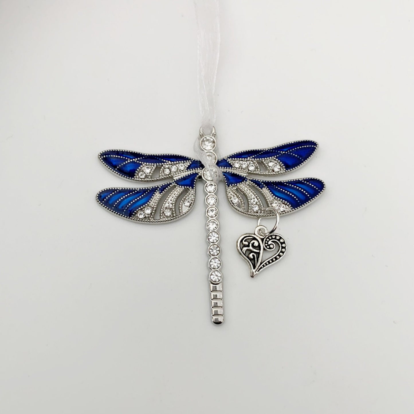 Blue Dragonfly Heart Charm Ornament