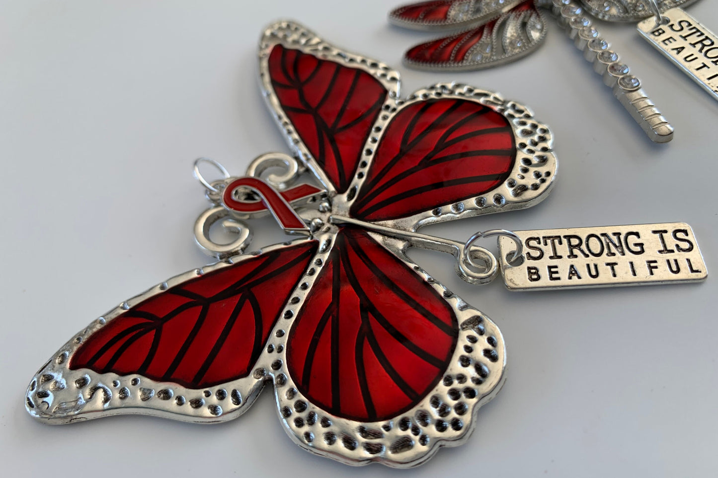 Red Strong is Beautiful Red Butterfly Awareness Ribbon Pendant