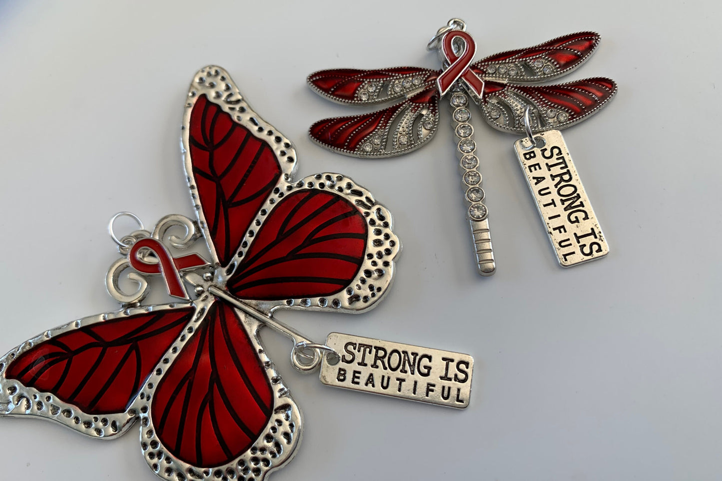 Red Strong is Beautiful Red Butterfly Awareness Ribbon Pendant