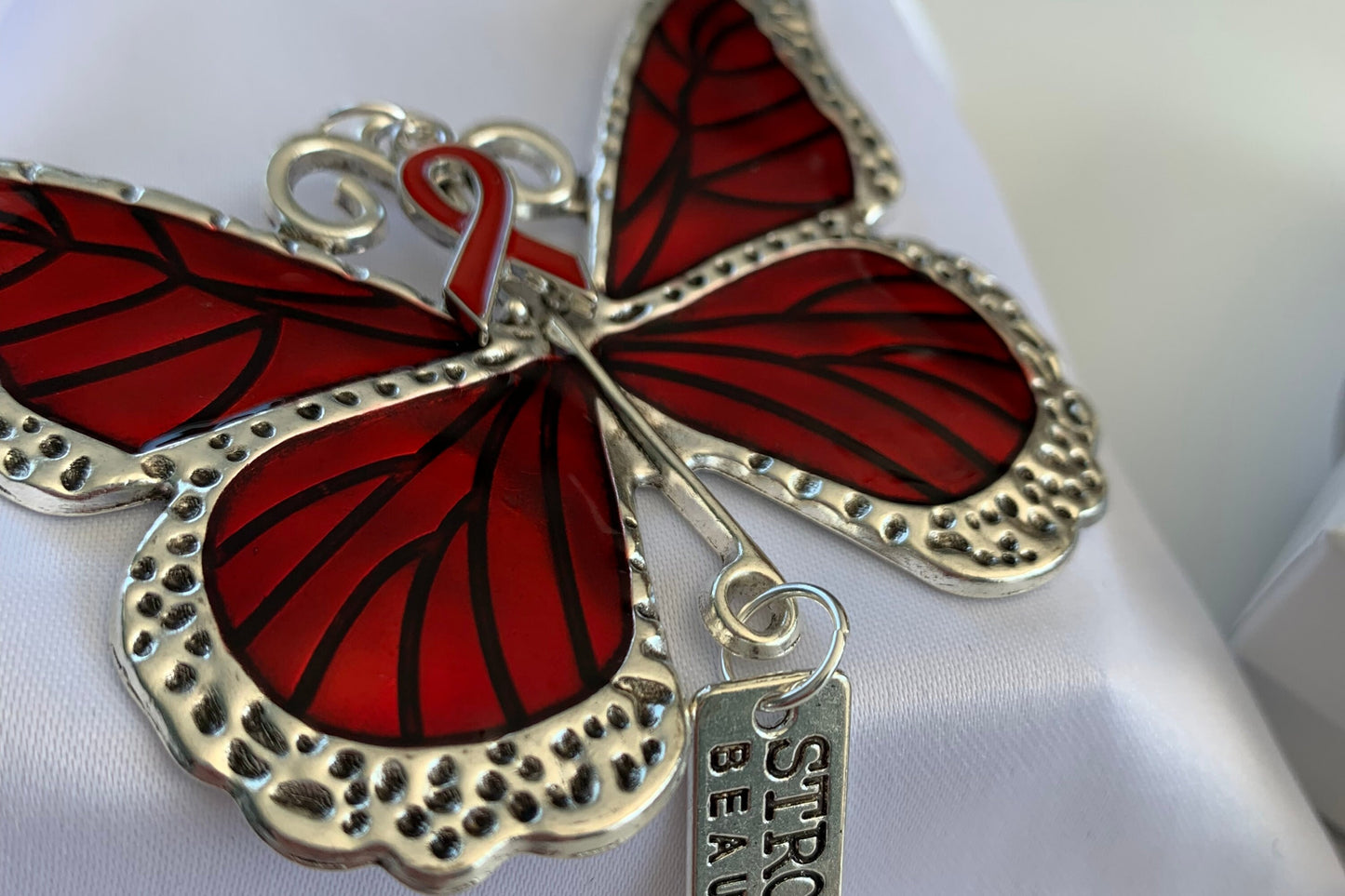 Red Strong is Beautiful Red Butterfly Awareness Ribbon Pendant