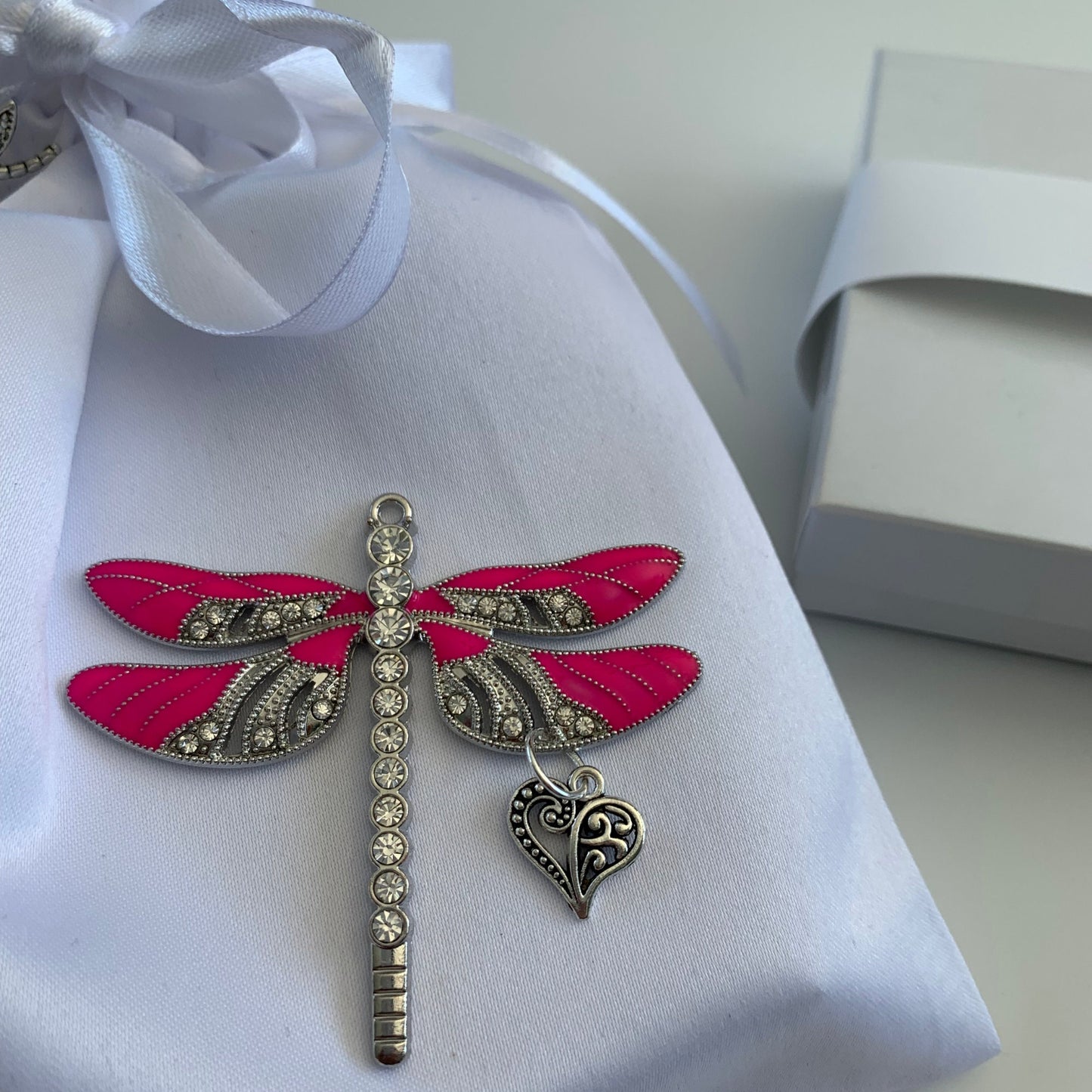 Pink Dragonfly Love Heart Pendant Keepsake